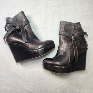 Mark Nason Y2k Rock Lives Leather Studded Wedge Platform Ankle Boot 8 Italy Moto